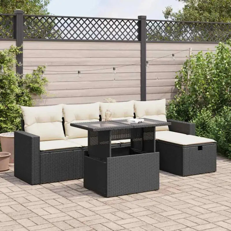 Lounge tuinset met beige materiaal en gepoedercoat staal afmetingen - Zwart en crème / met opbergruimte - Tuinsets
