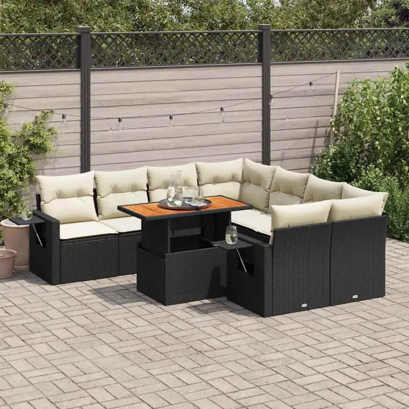 Lounge tuinset met beige materiaal en gepoedercoated staal afmetingen - Zwart en crème / met opbergruimte - Tuinsets
