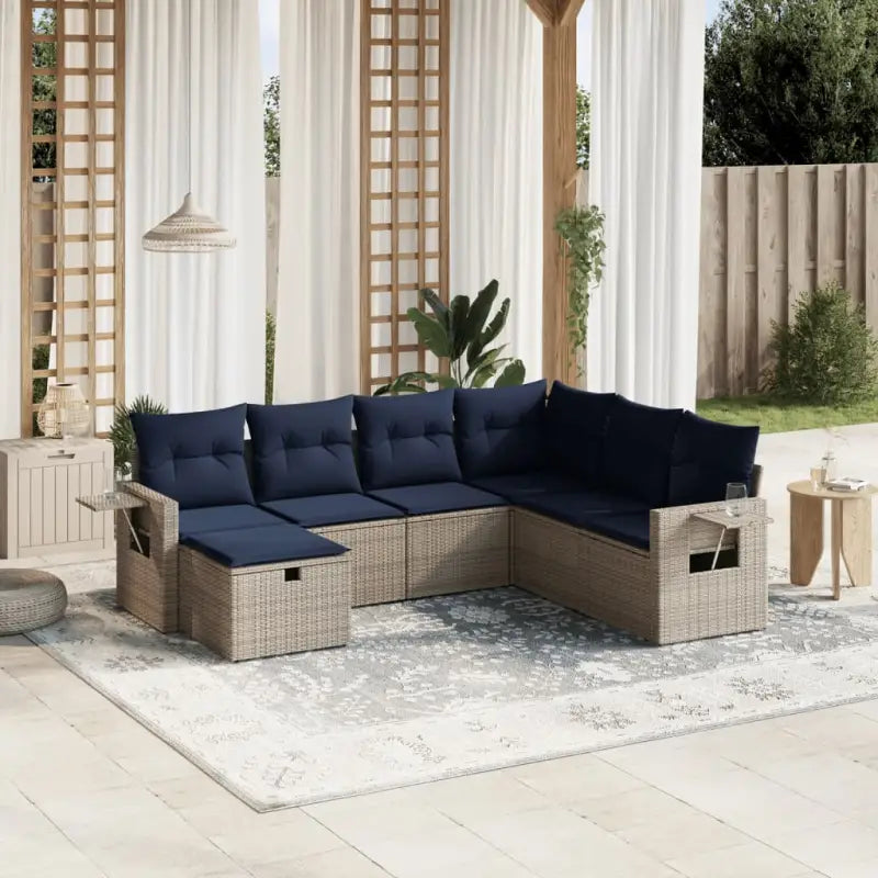 Lounge tuinset met bruin materiaal en gepoedercoat staal afmetingen - Grijs en blauw / Zonder tafel - Tuinsets