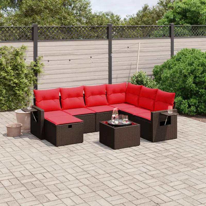 Lounge tuinset met bruin materiaal en gepoedercoat staal afmetingen - Bruin en rood / Met tafel - Tuinsets