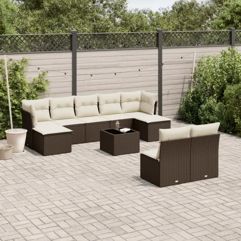 Lounge tuinset met gepoedercoat staal en beige materiaal - Bruin en crème / Met tafel - Tuinsets
