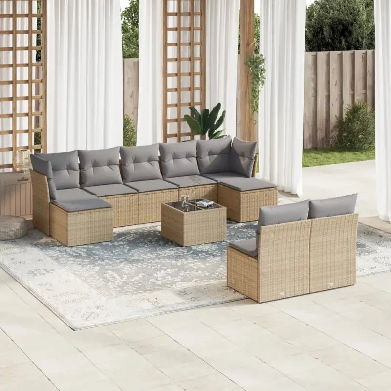 Lounge tuinset met gepoedercoat staal en beige materiaal - Beige en grijs / Met tafel - Tuinsets