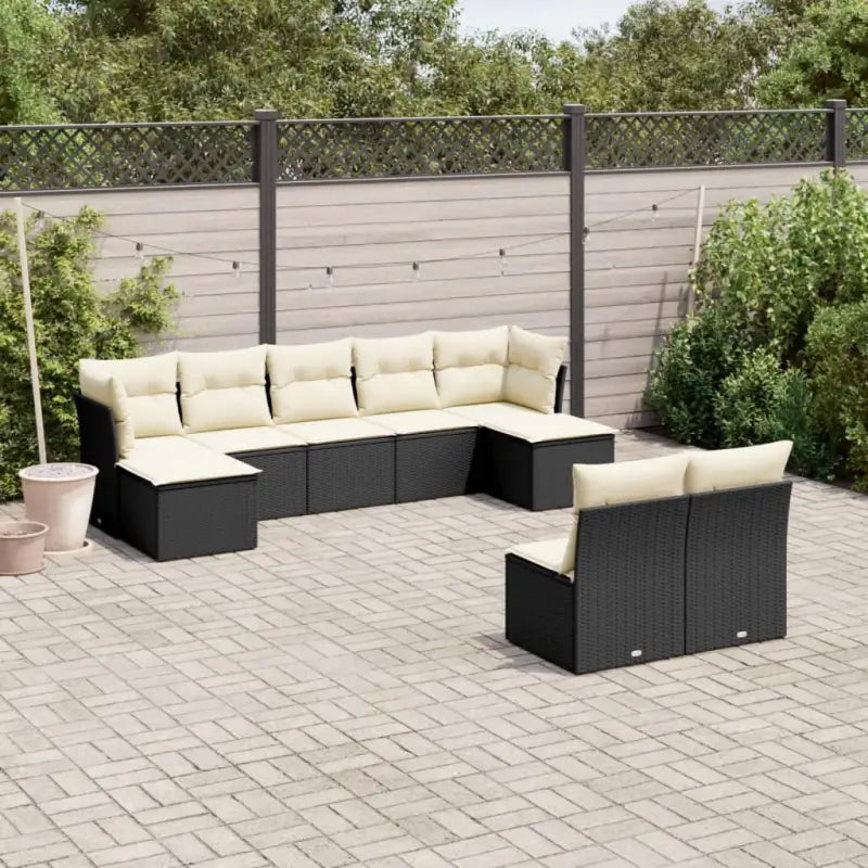 Lounge tuinset met gepoedercoat staal en beige materiaal - Zwart en crème / Zonder tafel - Tuinsets