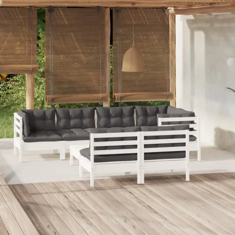 Lounge tuinset met massief grenenhout en voetenbank tafel - Wit - Tuinsets
