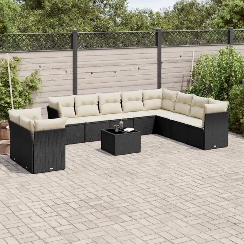 Lounge Tuinset met poly rattan en beige materiaal voor buitengebruik - Zwart en crème / Met tafel - Tuinsets