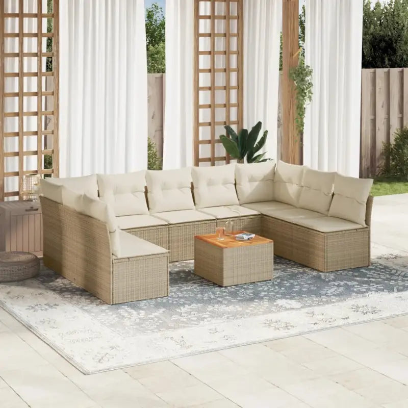 Lounge Tuinset met Poly Rattan en Gepoedercoat Staal Afmetingen - beige en crèmekleurig - Tuinsets