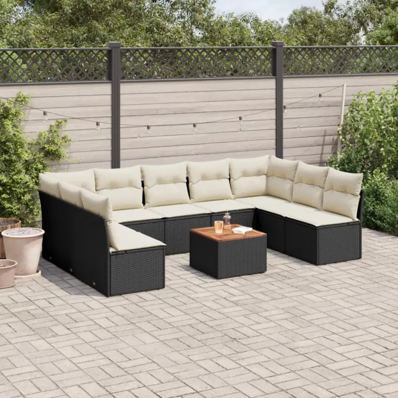 Lounge Tuinset met Poly Rattan en Gepoedercoat Staal Afmetingen - Zwart en crème - Tuinsets