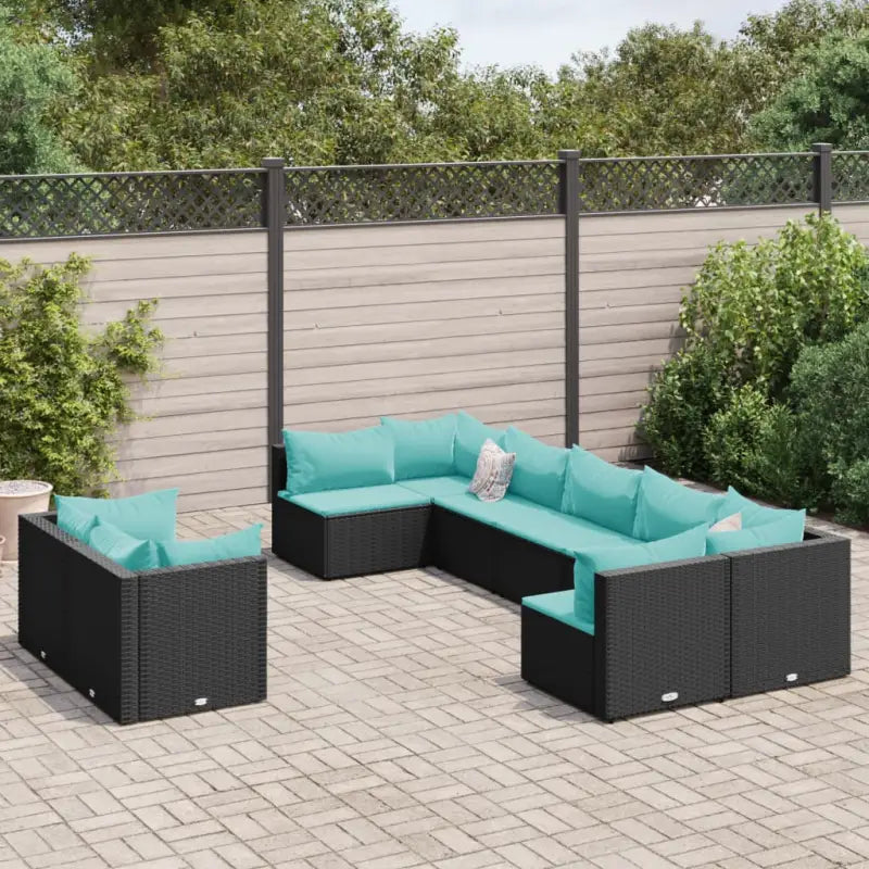 Lounge tuinset met poly rattan en gepoedercoat staal afmetingen - Zwart en blauw - Tuinsets