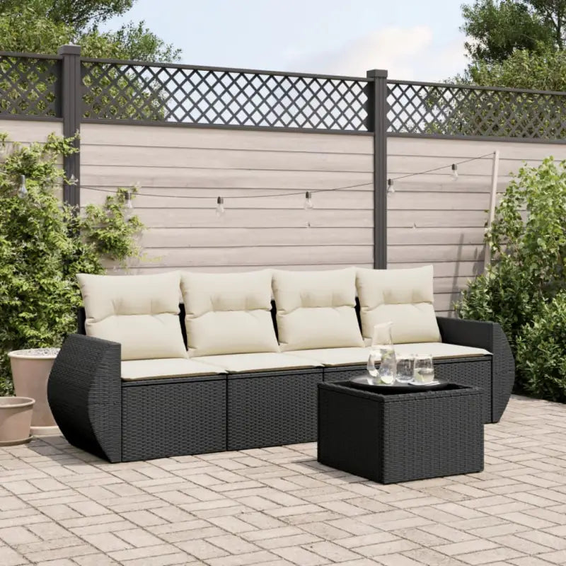 Lounge tuinset met poly rattan en gepoedercoat staal in zwart materiaal - Zwart en crème / Met tafel - Tuinsets