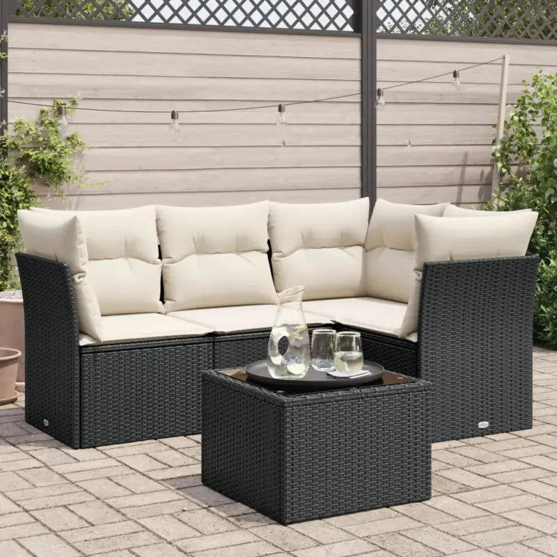 Lounge tuinset met waterdichte tas en beige materiaal van gepoedercoat staal - Zwart en crème / Met tafel - Tuinsets