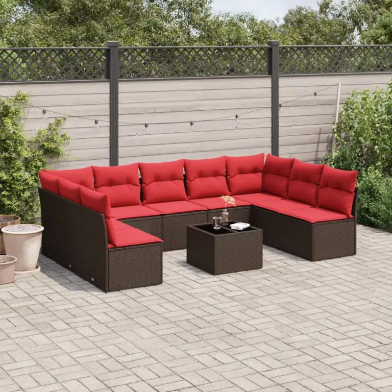 Lounge Tuinset met Waterdichte Tas en Grijs Gepoedercoated Staal - Bruin en rood / Met tafel - Tuinsets