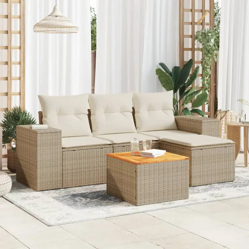 Lounge Tuinset met Zwart Gepoedercoat Staal en Afmetingen - beige en crèmekleurig - Tuinsets