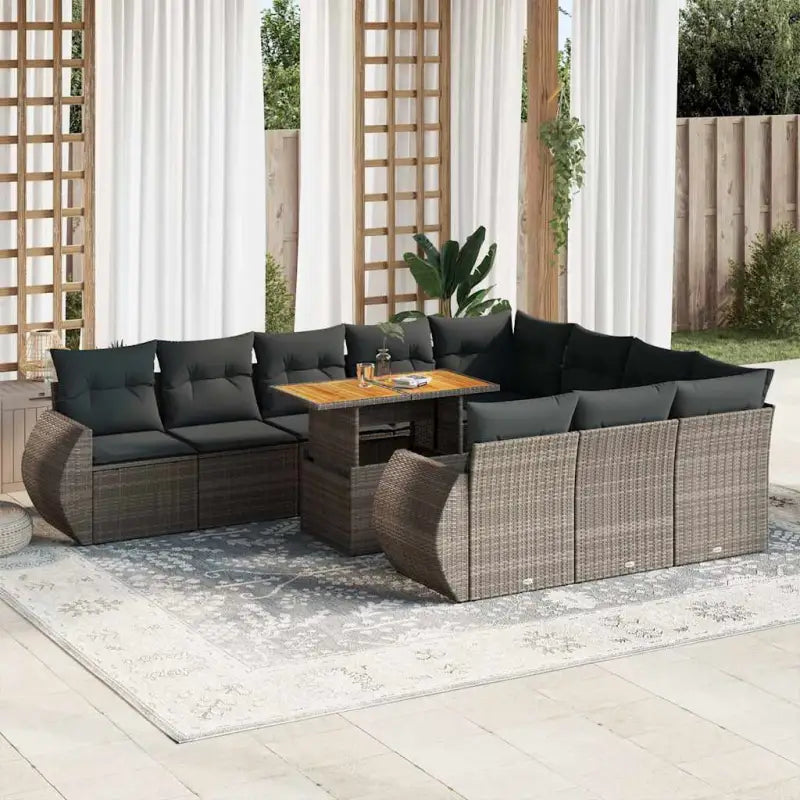 Lounge Tuinset met zwart materiaal en gepoedercoat staal afmetingen - Grijs / Tafel + 6x midden + 4x hoek - Tuinsets