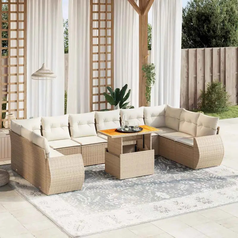 Lounge Tuinset met zwart materiaal en gepoedercoat staal afmetingen - Beige / 6x midden + 4x hoek + Tafel - Tuinsets