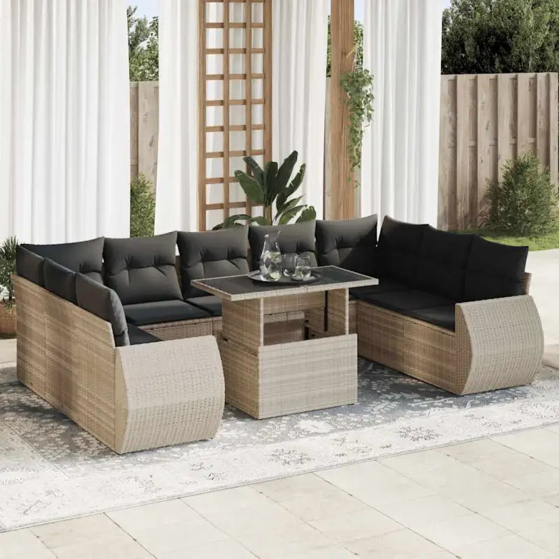 Lounge tuinset van beige materiaal en gepoedercoat staal met afmetingen - Lichtgrijs / met opbergruimte - Tuinsets