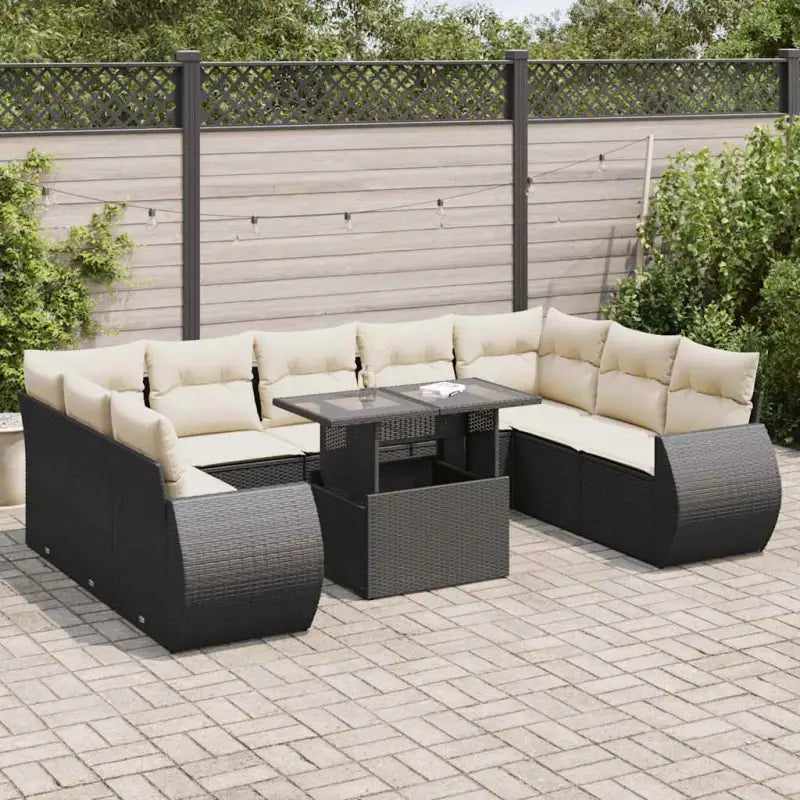 Lounge tuinset van beige materiaal en gepoedercoat staal met afmetingen - Zwart en crème / met opbergruimte - Tuinsets