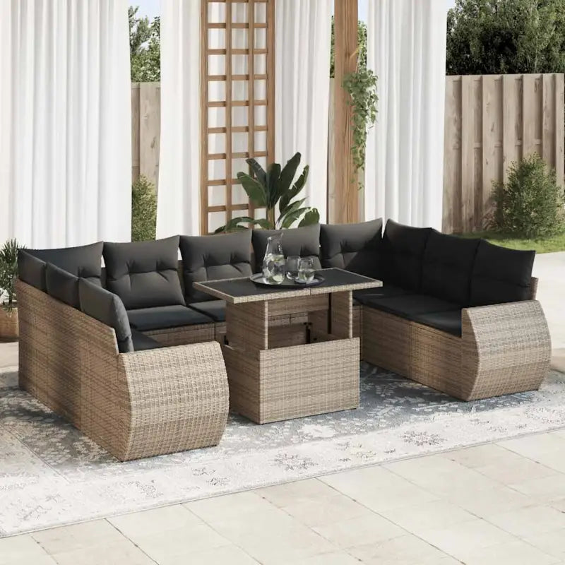 Lounge tuinset van beige materiaal en gepoedercoat staal met afmetingen - Grijs / met opbergruimte - Tuinsets