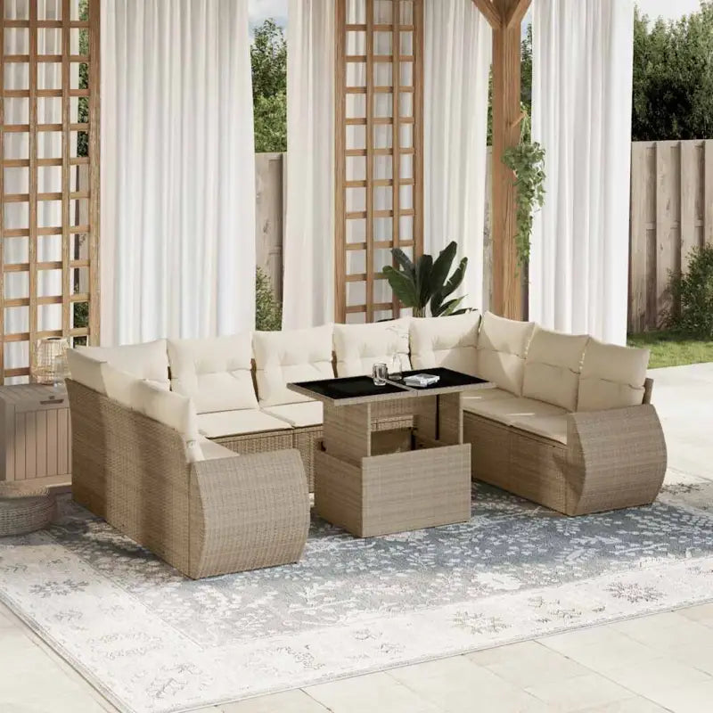 Lounge tuinset van beige materiaal en gepoedercoat staal met afmetingen - beige en crèmekleurig / zonder opbergruimte