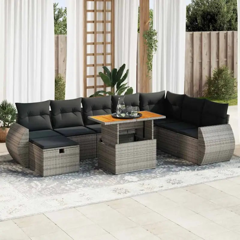 Lounge tuinset van beige materiaal en gepoedercoat staal met afmetingen - Grijs / met opbergruimte - Tuinsets