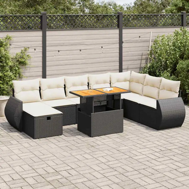 Lounge tuinset van beige materiaal en gepoedercoat staal met afmetingen - Zwart en crème / met opbergruimte - Tuinsets