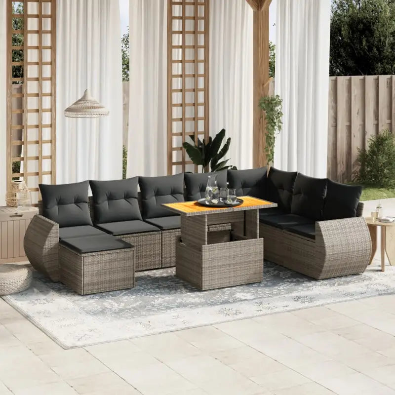 Lounge tuinset van beige materiaal en gepoedercoat staal met afmetingen - Grijs / zonder opbergruimte - Tuinsets