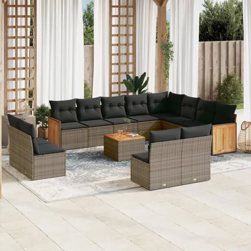 Lounge tuinset van beige materiaal en gepoedercoat staal - Grijs / Met tafel - Tuinsets