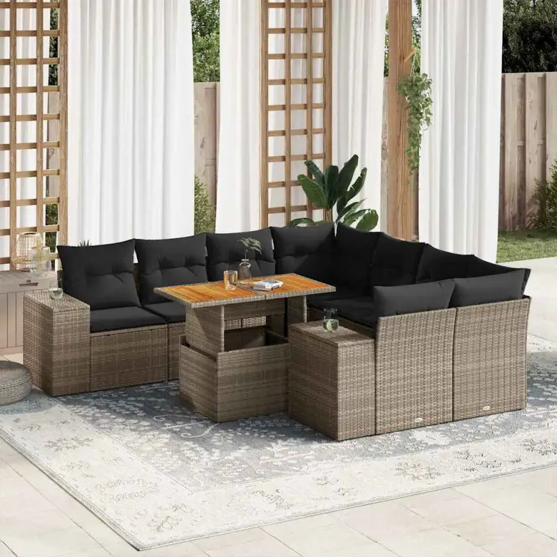 Lounge tuinset van beige materiaal en gepoedercoat staal met handige afmetingen - Grijs / met opbergruimte - Tuinsets