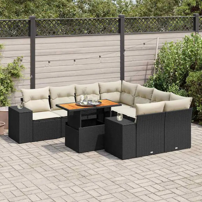 Lounge tuinset van beige materiaal en gepoedercoat staal met handige afmetingen - Zwart en crème / met opbergruimte