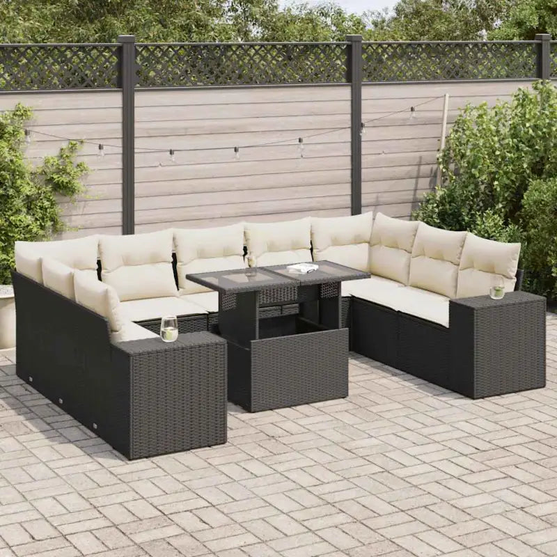 Lounge tuinset van beige materiaal en gepoedercoat staal met ruime afmetingen - Zwart en crème / met opbergruimte