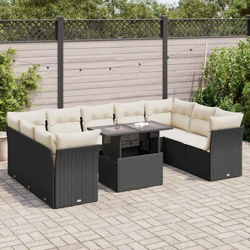 Lounge tuinset van beige materiaal en gepoedercoat staal - Zwart en crème / met opbergruimte - Tuinsets
