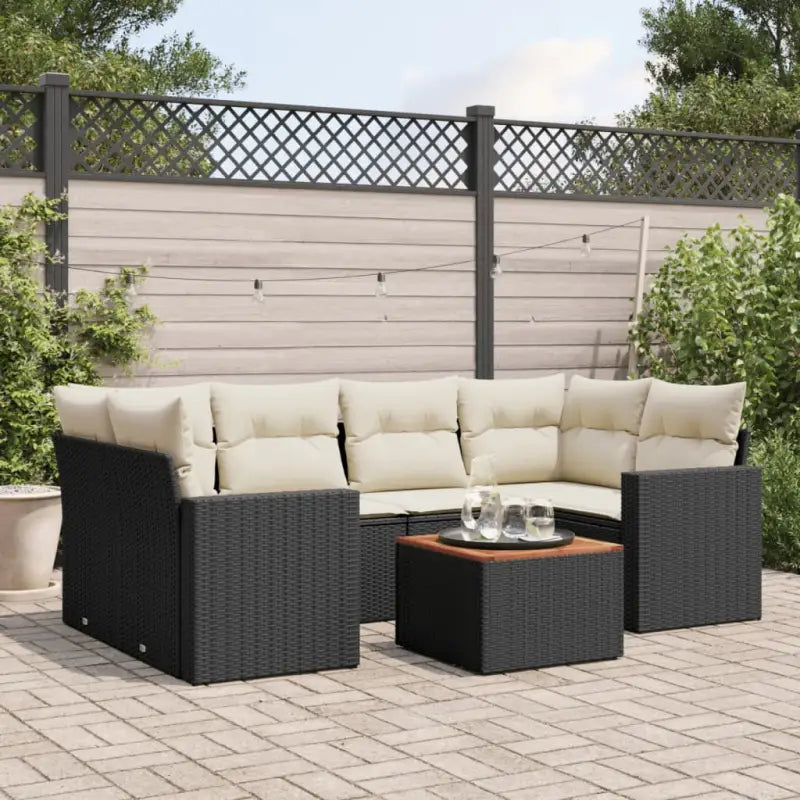 Lounge tuinset van beige materiaal met gepoedercoat staal en afmetingen - Zwart en crème - Tuinsets