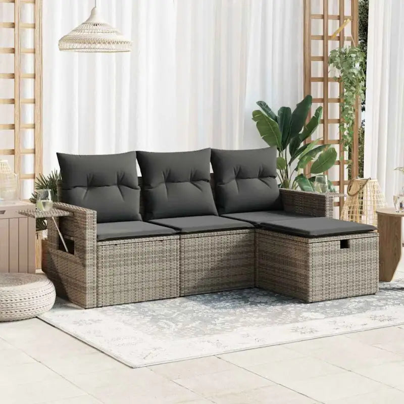 Lounge Tuinset van beige materiaal met gepoedercoat staal afmetingen - Grijs / met opbergruimte - Tuinsets