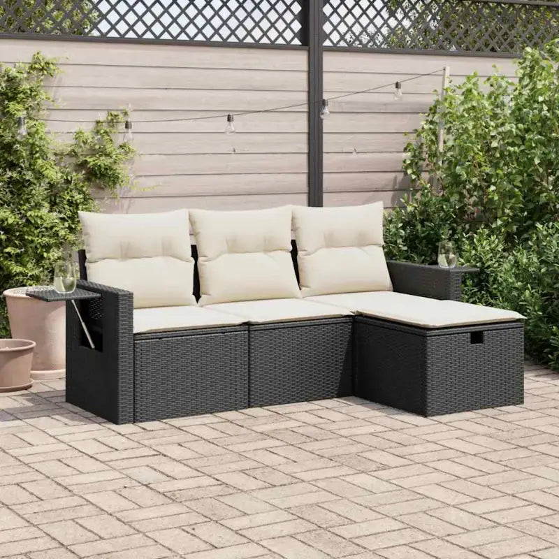 Lounge Tuinset van beige materiaal met gepoedercoat staal afmetingen - Zwart en crème / met opbergruimte - Tuinsets