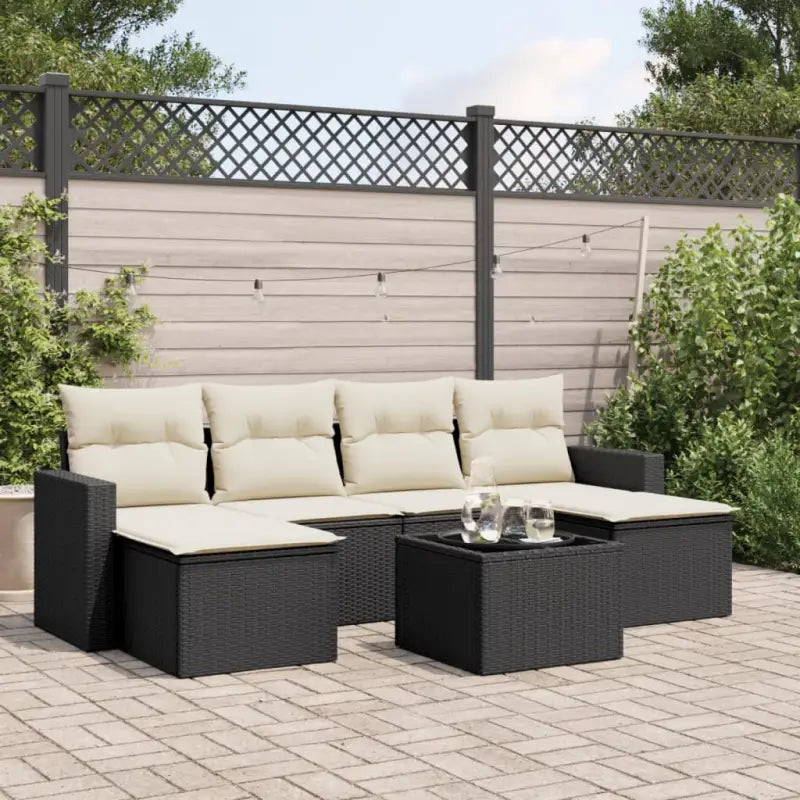 Lounge tuinset van gepoedercoat staal in beige materiaal met afmetingen - Zwart en crème / Met tafel - Tuinsets