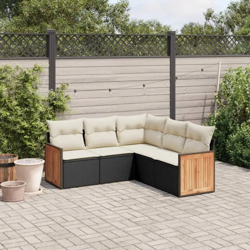 Lounge tuinset van gepoedercoat staal met beige materiaal en afmetingen - Zwart en crème / Zonder tafel - Tuinsets