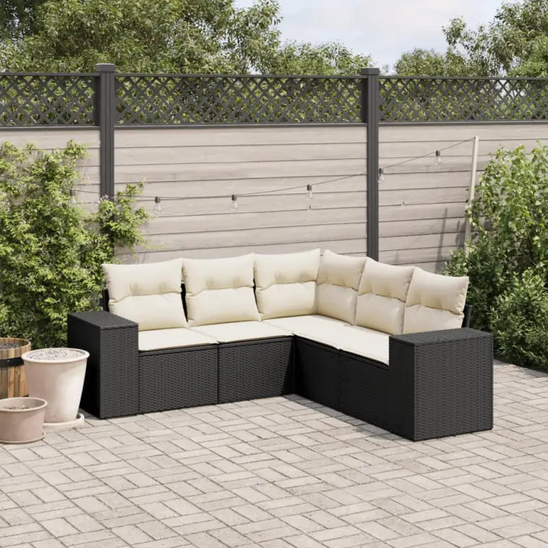 Lounge tuinset van gepoedercoat staal met beige materiaal en afmetingen - Zwart en crème / Zonder tafel - Tuinsets