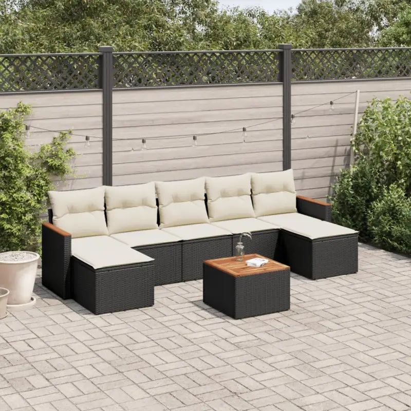 Lounge tuinset van gepoedercoat staal met beige materiaal voor buitengebruik - Zwart en crème / Met tafel - Tuinsets