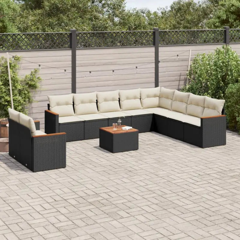 Lounge tuinset van gepoedercoat staal met beige materiaal en optimale afmetingen - Zwart en crème / Met tafel - Tuinsets