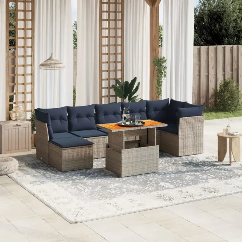 Lounge tuinset van grijs materiaal en gepoedercoat staal met afmetingen - Grijs / 3x corner + 3x middle + footstool