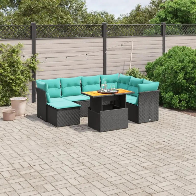 Lounge tuinset van grijs materiaal en gepoedercoat staal met afmetingen - Zwart / 3x hoek + 3x midden + Tafel