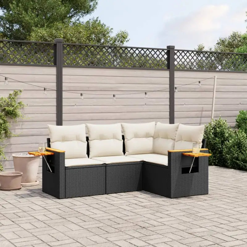 Lounge tuinset van grijs materiaal en gepoedercoat staal met comfortabele afmetingen - Zwart en crème / Zonder tafel