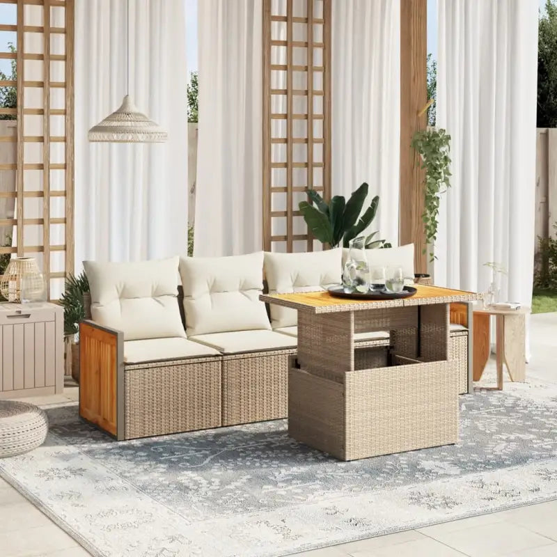 Lounge tuinset van poly rattan en gepoedercoat staal in beige materiaal - beige en crèmekleurig / zonder opbergruimte