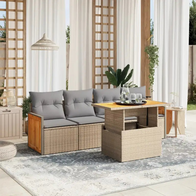 Lounge tuinset van poly rattan en gepoedercoat staal in beige materiaal - Beige en grijs / zonder opbergruimte