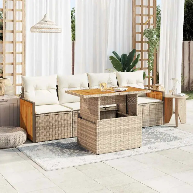 Lounge tuinset van poly rattan en gepoedercoat staal in beige materiaal - beige en crèmekleurig / met opbergruimte
