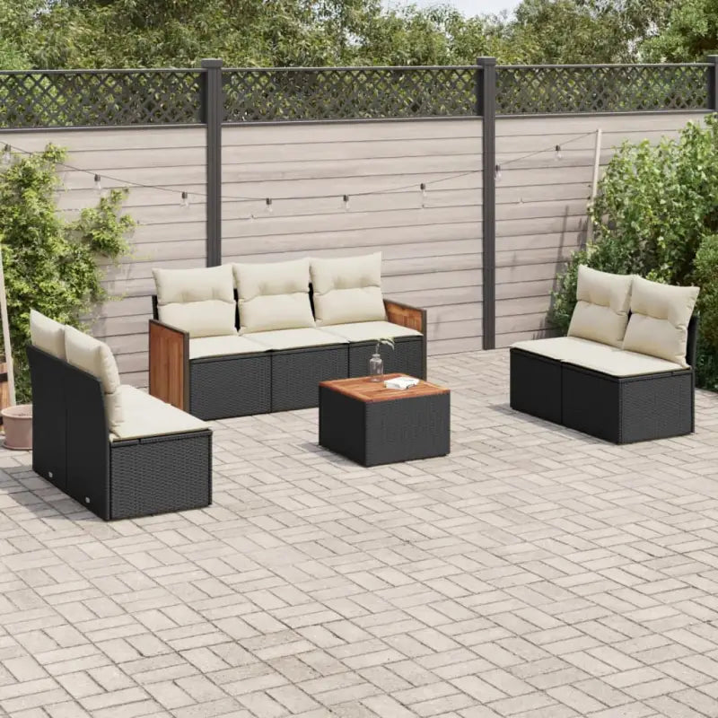 Lounge Tuinset van Poly Rattan en Gepoedercoat Staal in Grijs Materiaal - Zwart en crème / Met tafel - Tuinsets