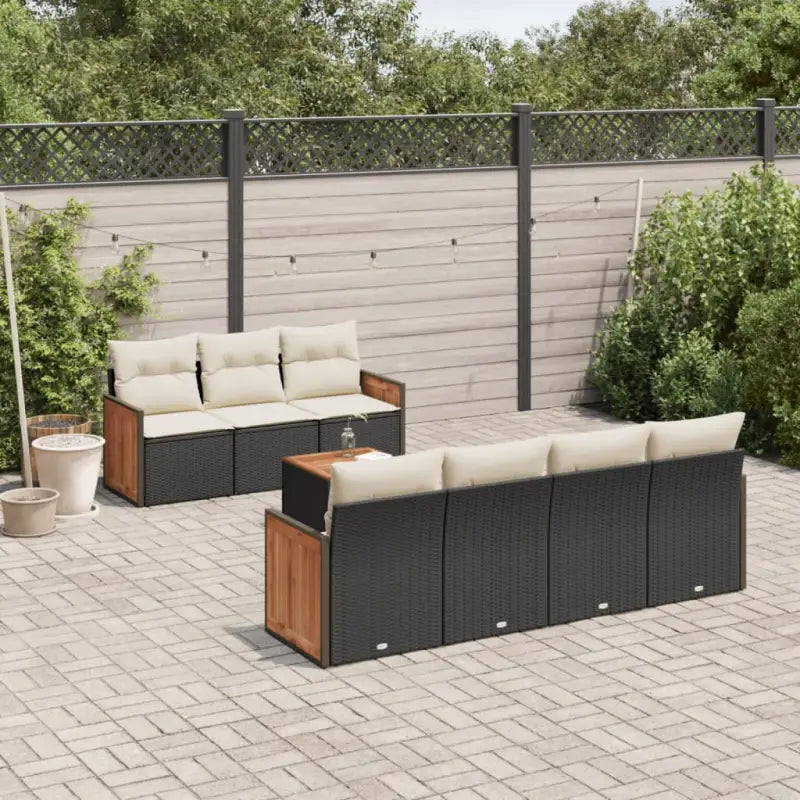 Lounge tuinset van poly rattan en gepoedercoat staal in zwart materiaal - Zwart en crème - Tuinsets