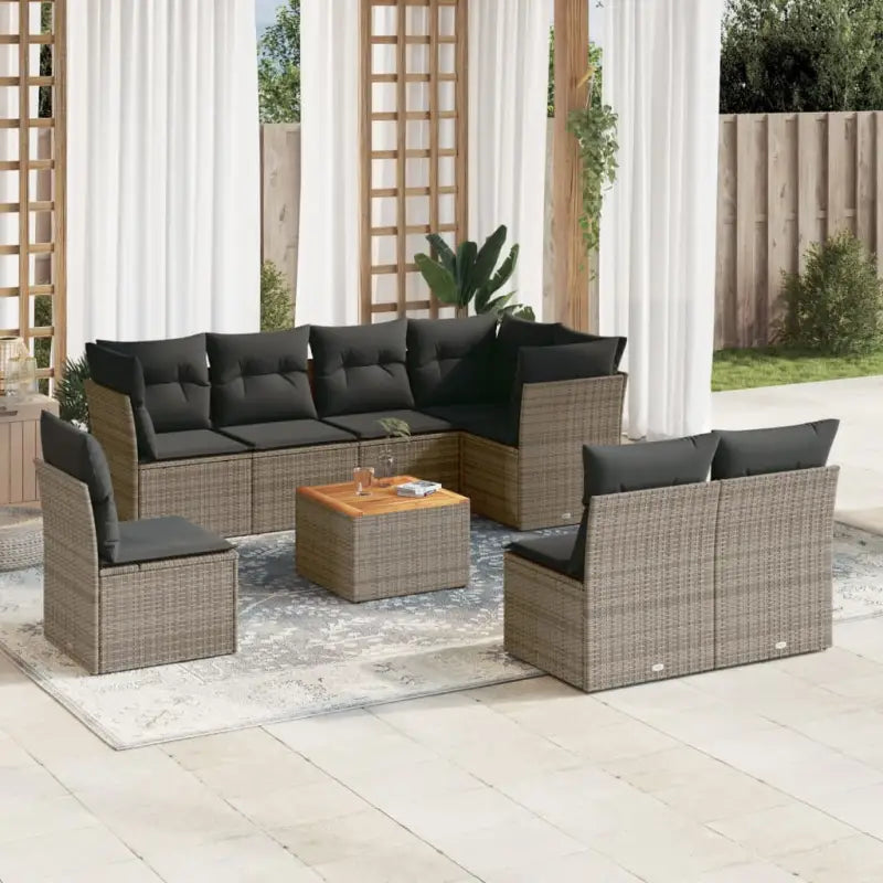 Lounge tuinset van poly rattan en gepoedercoat staal met afgeronde afmetingen - Grijs - Tuinsets