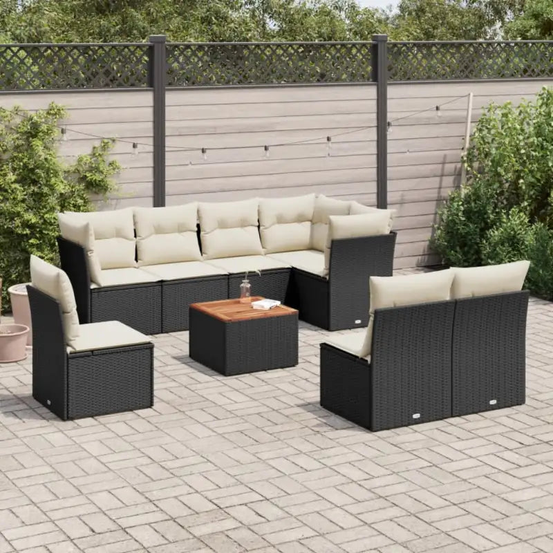Lounge tuinset van poly rattan en gepoedercoat staal met afgeronde afmetingen - Zwart en crème - Tuinsets