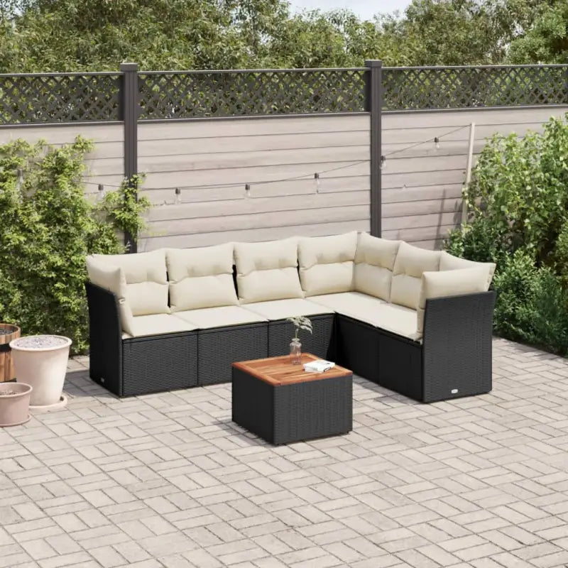 Lounge tuinset van poly rattan en gepoedercoat staal met gunstige afmetingen - Zwart en crème / 3x hoek + Tafel + 3x