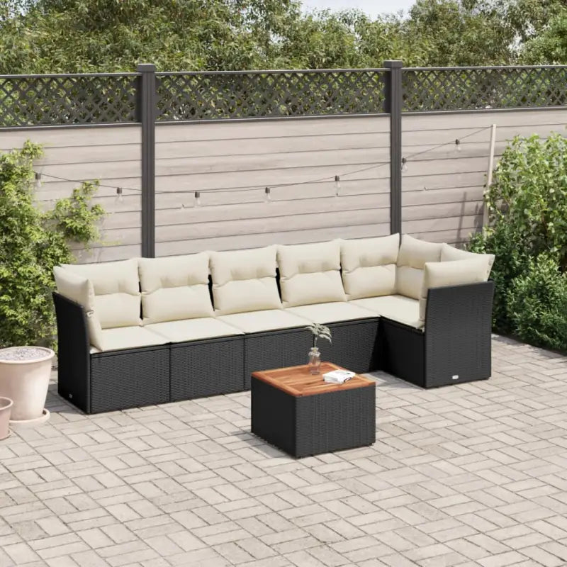 Lounge tuinset van poly rattan en gepoedercoat staal met gunstige afmetingen - Zwart en crème / Tafel + 3x hoek + 3x